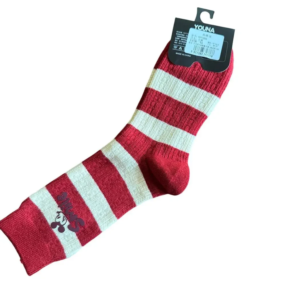 Youna Socks 22-24cm Size Red and White Stripes